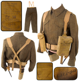 Original Canadian WWII Army 1945-Dated Battledress Uniform Jacket & Trousers with P37 Web Gear Set Made of WWII & Post-War Pieces