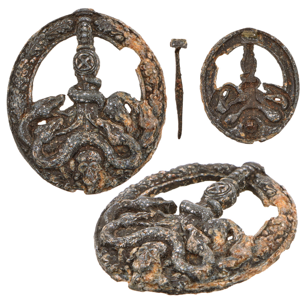 Original German WWII Ground Dug Bandenkampfabzeichen Anti-Partisan Warfare Badge, Hollow Back Zinc Relic