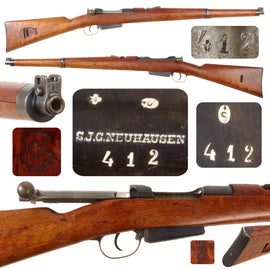 Original Antique Swiss Mannlicher Model 1893 Straight-pull Carbine by SIG Neuhausen in 7.5×53.5mm Swiss - Matching Serial 412