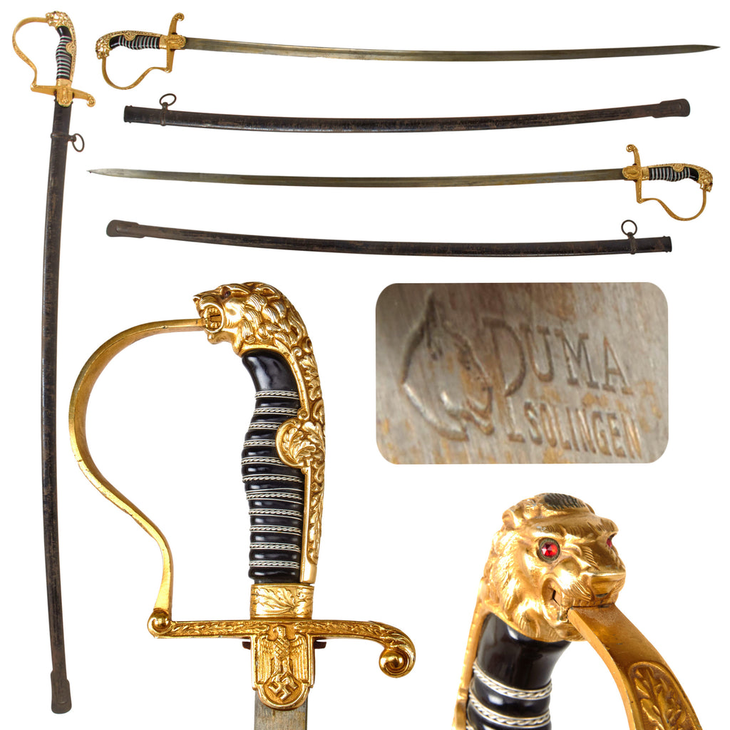 Original German WWII Heer Army Officer Lion Head Sword by Lauterjung & Sohn PUMA with Steel Scabbard Original Items
