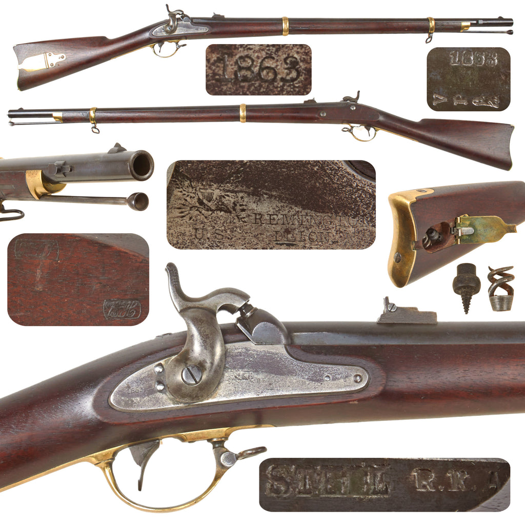 Original U.S. Civil War Rare Remington Contract Model 1863 “Zouave” Percussion Rifle with Inspection Cartouches and Clearing Tools - Dated 1863 Original Items