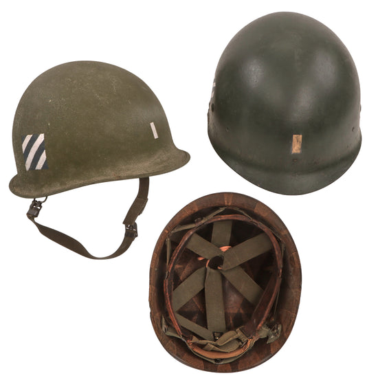 Original U.S. Cold War Era 3rd Infantry Division Painted Officer’s M1 Helmet with Matching Painted Depot-Reissued Firestone Liner Original Items