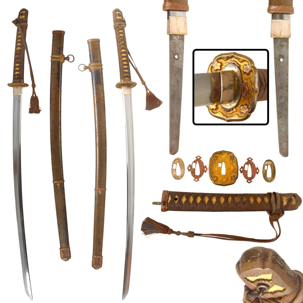 Original Japanese WWII Type 98 Shin-Gunto Katana Sword by MITSUNAGA with Steel Scabbard and Company Grade Tassel, Dated 1943