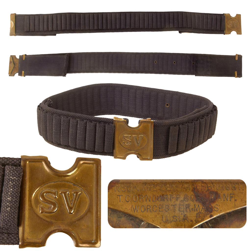 Original U.S. Spanish American War Era Sons of Veterans of the United States of America Blue Federal .45-70 Ammunition Belt with SV Buckle by Mills & Orndorff Original Items