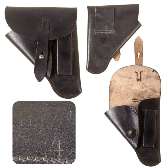 Original German WWII Rare Czech Klattau-Made Sauer Model 38H Black Leather Breakaway Holster - Dated 1944