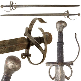 Original German Mid-16th Century Double-Edged Two-Handed Rapier Broadsword with Finger Groove in Blade - Circa 1560
