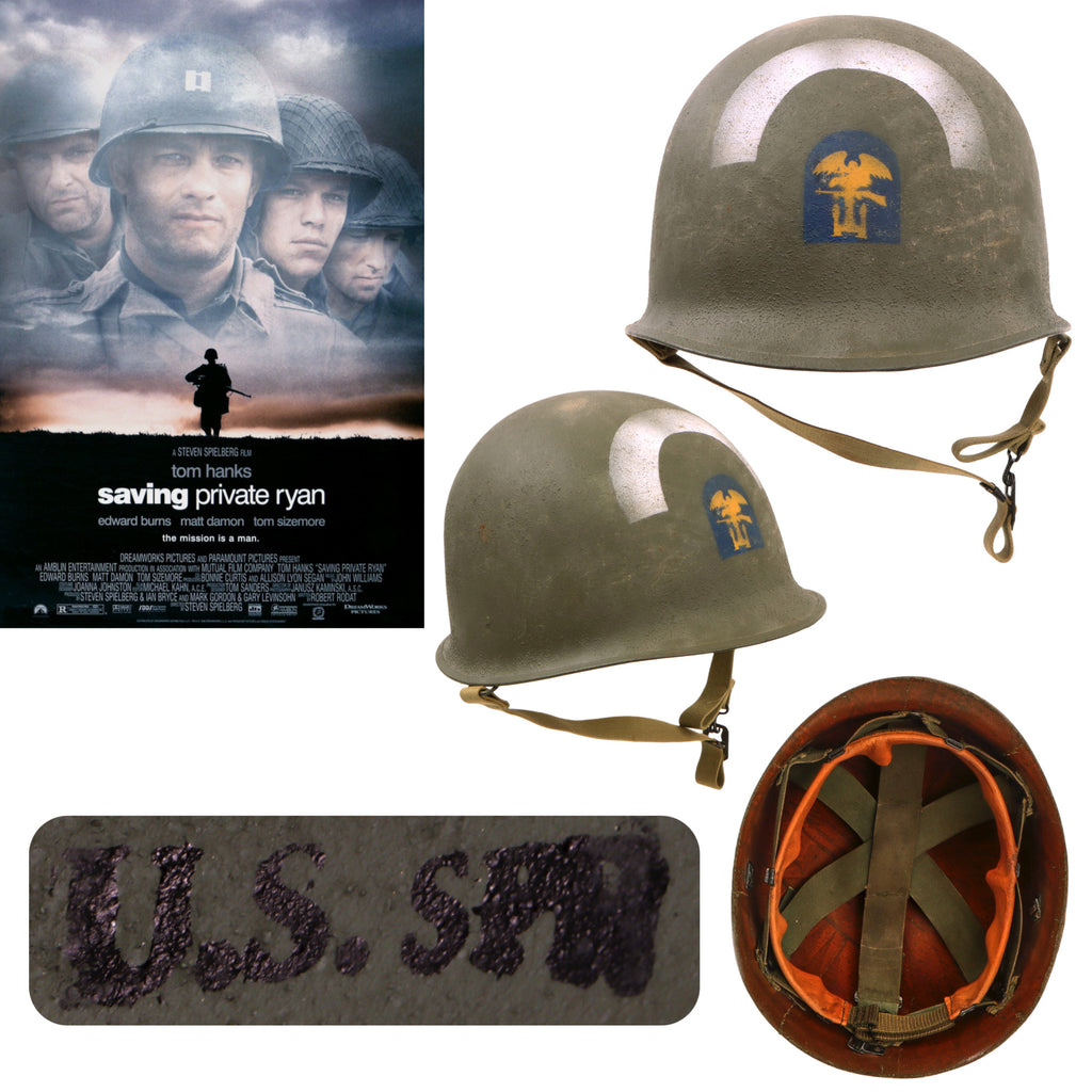 Original U.S. WWII M1 Helmet Used in Film Saving Private Ryan - Naval Beach Engineer Special Brigade - U.S. SPR Marked
