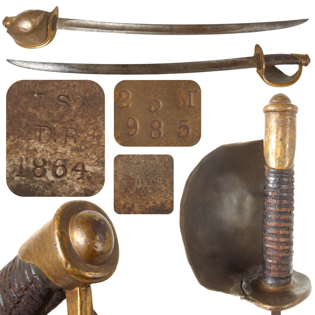 Original U.S. Civil War Rare Model 1860 Naval Cutlass by Ames Mfg. Co. with Blade Buffer - Dated 1864 Original Items
