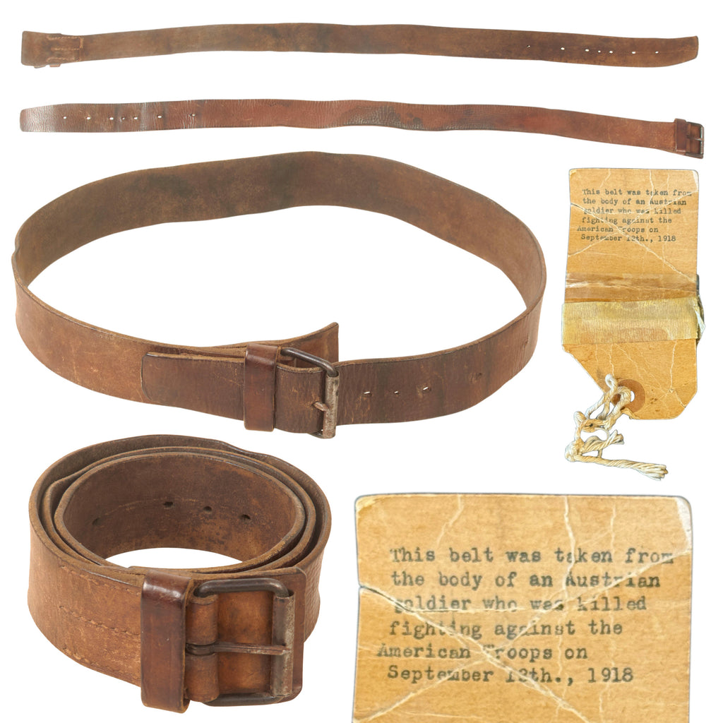 Original Austro-Hungarian WWI American-Captured Belt Taken from Austrian Soldier Faced by U.S. 1st Army in Battle of St. Mihiel with Provenance Note - Rare