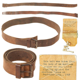 Original Austro-Hungarian WWI American-Captured Belt Taken from Austrian Soldier Faced by U.S. 1st Army in Battle of St. Mihiel with Provenance Note - Rare