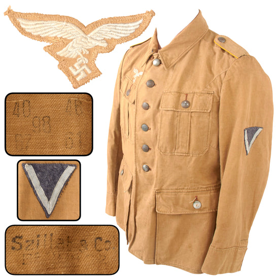 Original German WWII Afrika Luftwaffe Flight Branch Enlisted Tan Tropical Uniform Service Tunic by Szillat & Co. of Berlin
