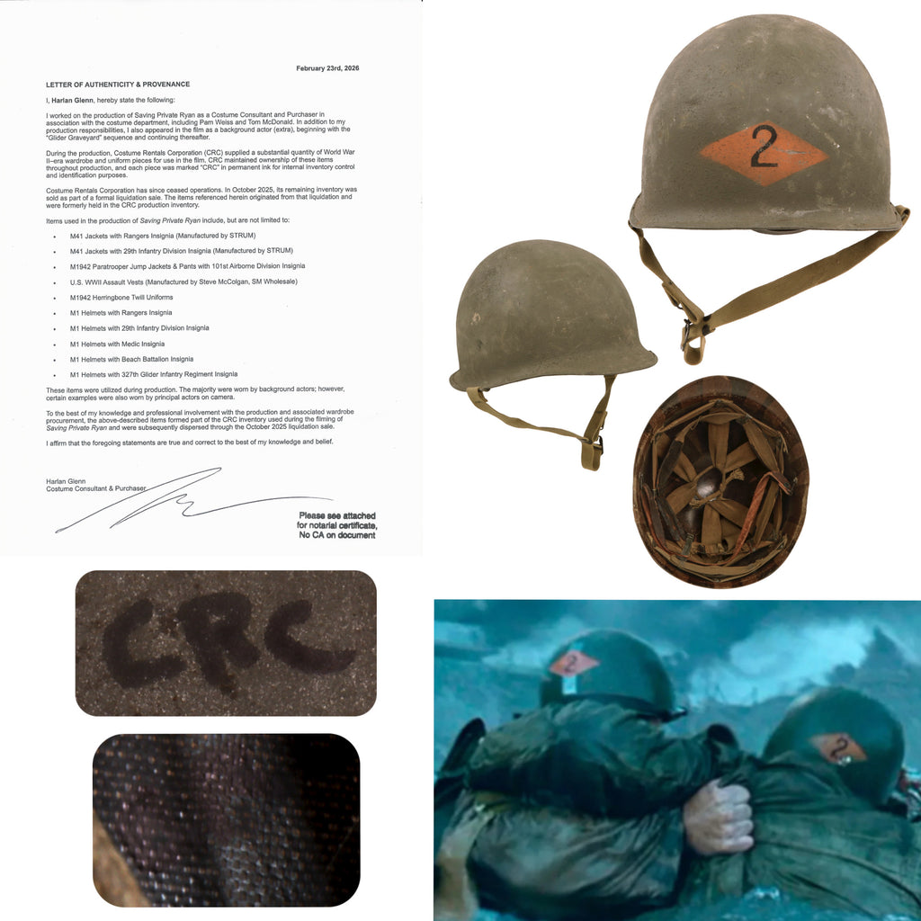 Original U.S. M1 Helmet Used in Saving Private Ryan – 2nd Ranger Battalion – With Copy of Notarized Letter of Authenticity Original Items