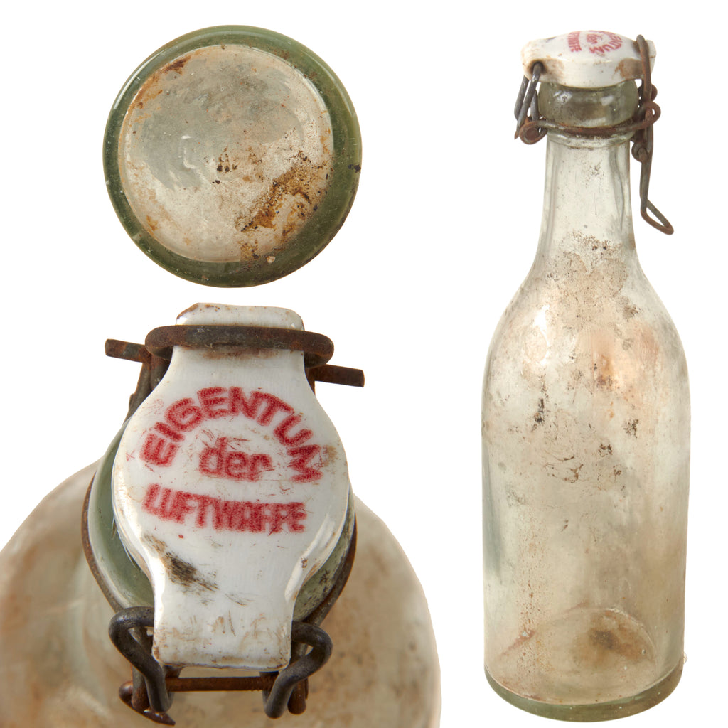 Original German WWII Luftwaffe Marked Clear Glass Beer or Wine Bottle - Marked Property of Luftwaffe