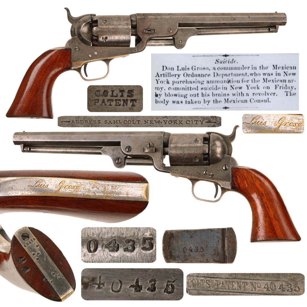 Original U.S. Colt Model 1851 Navy .36cal Revolver Inscribed to Col. Luis Groso of Mexican Army Ordnance Dept. with Documents - Matching Serial 40435 Made in 1855