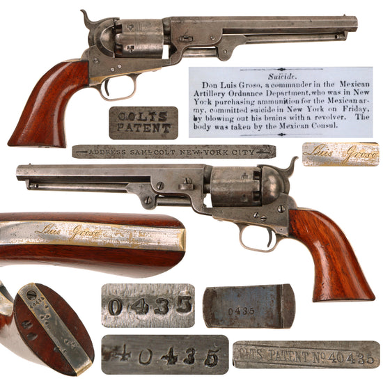 Original U.S. Colt Model 1851 Navy .36cal Revolver Inscribed to Colonel Don Luis Groso of Mexican Army Ordnance Dept. with Documents - Matching Serial 40435 Made in 1855