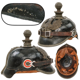 Original German WWI Prussian M1915 Artillery Pickelhaube Helmet with Cockades - “Kugelhelm”