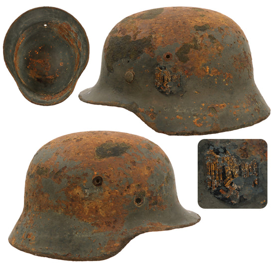 Original German WWII Rare Kriegsmarine Navy M35 Single Decal Helmet Shell in Relic Condition - ET64