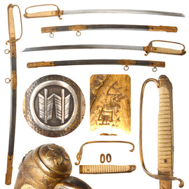 Original Japanese WWII Navy Officer Model 1883 Kyu-Gunto Sword with Family Crest, NCO Style Katana Blade, and Sharkskin Parade Scabbard