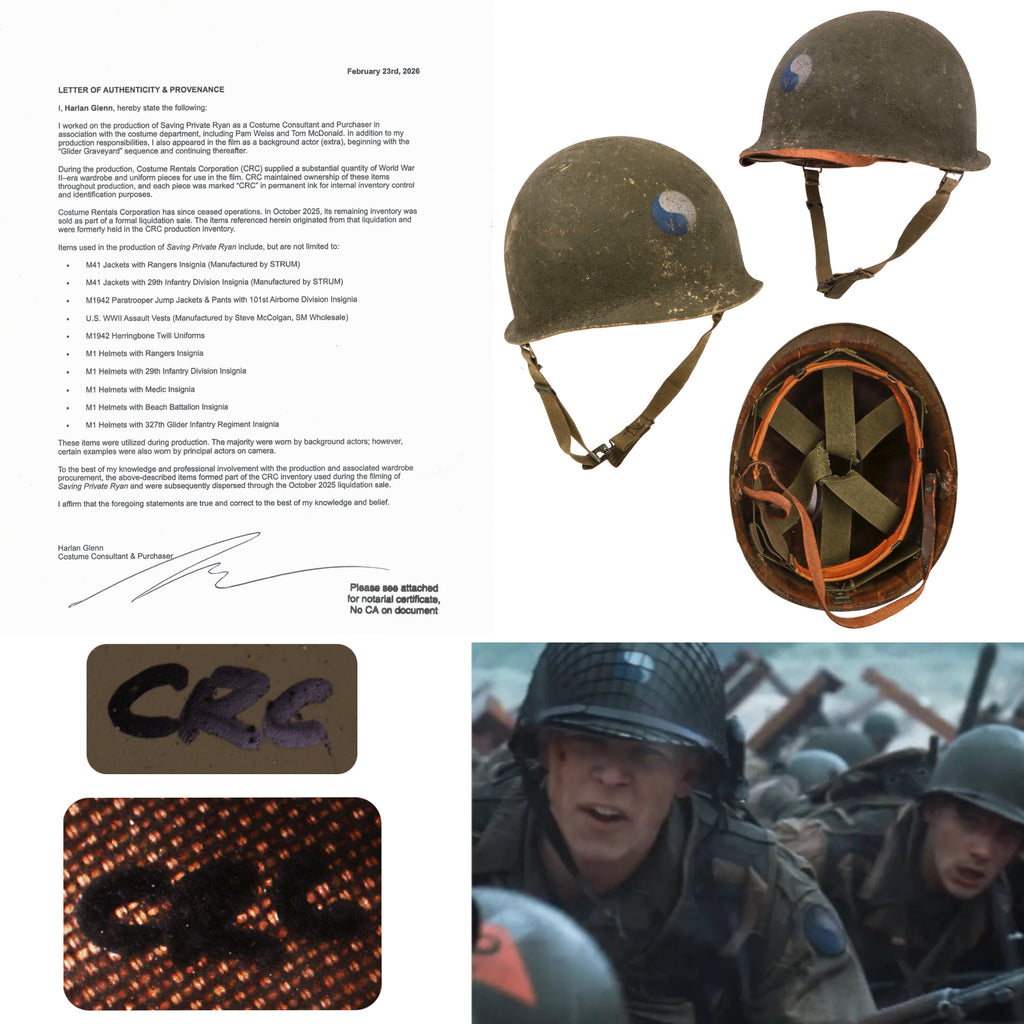 Original U.S. M1 Helmet Used in Saving Private Ryan – 29th Infantry Division – With Copy of Notarized Letter of Authenticity Original Items