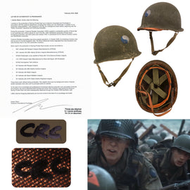 Original U.S. M1 Helmet Used in Steven Spielberg’s Saving Private Ryan with 29th Infantry Division Insignia and Copy of Notarized Letter of Authenticity
