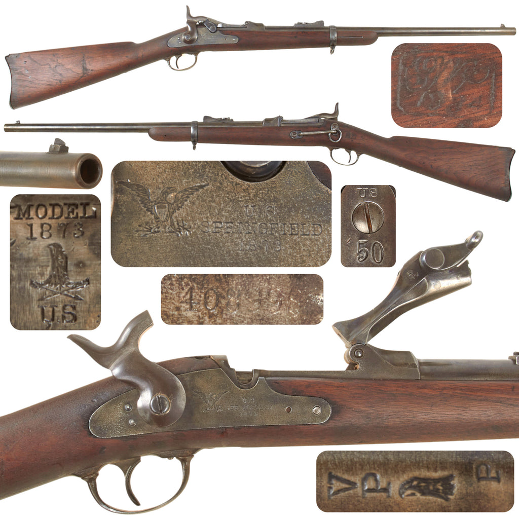 Original U.S. Springfield Trapdoor Model 1884 .45-70 Saddle Ring Carbine with Modified Rifle Stock, Early Model 1873 Parts and Serial No. 408998, Made in 1888