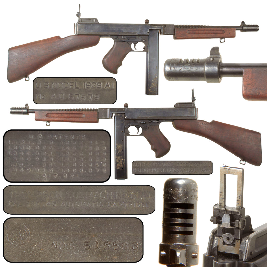Original U.S. WWII Thompson M1928A1 Inert Display Submachine Gun Serial No. A.O. 67879, Built With Original WW2 Parts Original Items