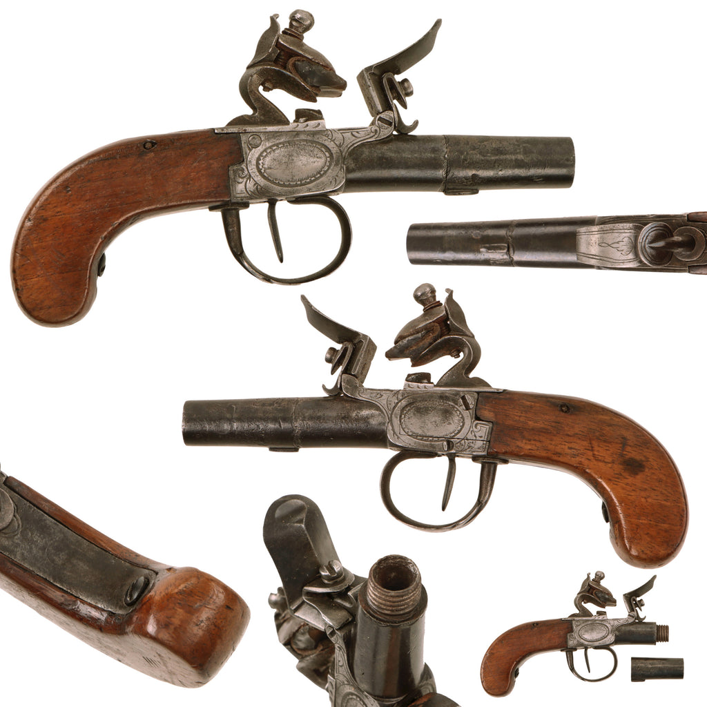 Original 19th Century U.S. Engraved Boxlock .38cal. Flintlock Pocket Pistol - Circa 1800 Original Items