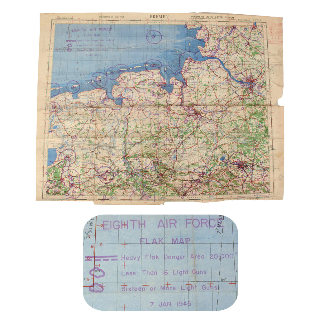 Original U.S. WWII AAF 8th Air Force Flak Map of Bremen with Period Annotations - 23 x 29¾” Original Items