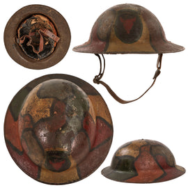 Original U.S. WWI M1917 34th Sandstorm Division Camouflage-Painted Doughboy Helmet with Liner & Chinstrap - Excellent