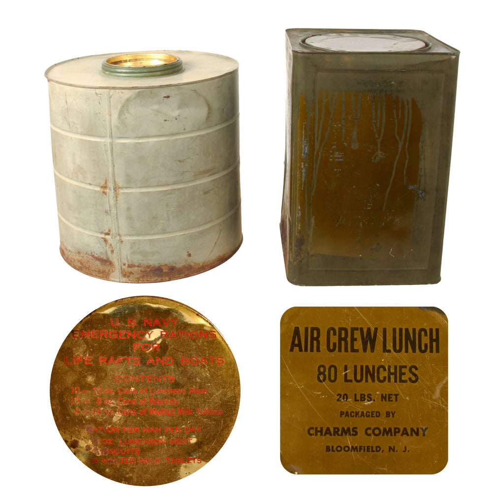 Original U.S. WWII AAF Aircrew Lunch Ration Tin & U.S. Navy Emergency Ration Tin - Two Items Original Items