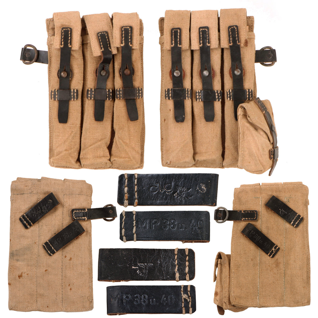 Original German WWII 1943 Dated Matched Pair of MP 40 Tropical Afrika Korps Magazine Pouches by Ernst Melzig