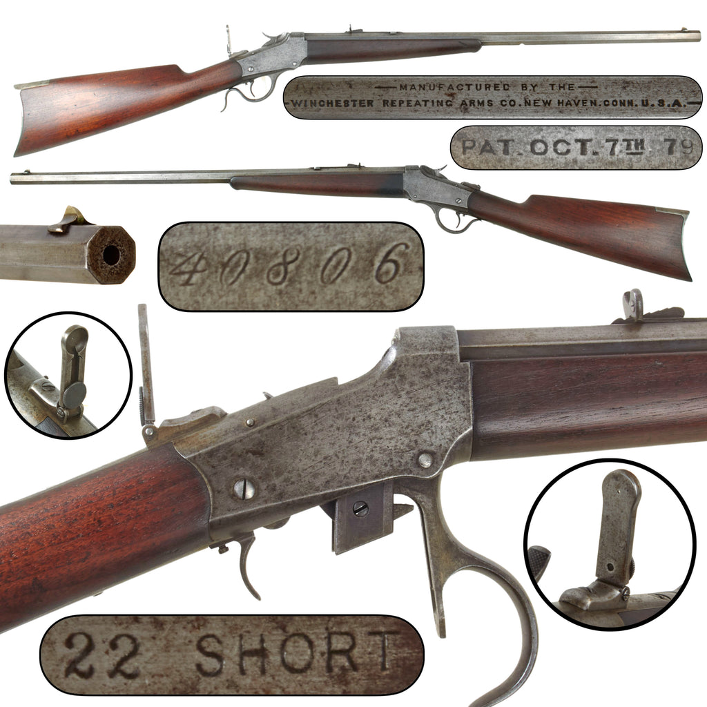 Original U.S. Winchester Model 1885 Low Wall .22 Short Single Shot Rifle with 24" Octagonal Barrel and Period Tang Peep Sight, Made in 1890, Serial No. 40806