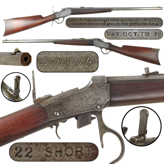 Original U.S. Winchester Model 1885 Low Wall .22 Short Single Shot Rifle with 24" Octagonal Barrel and Period Tang Peep Sight, Made in 1890, Serial No. 40806