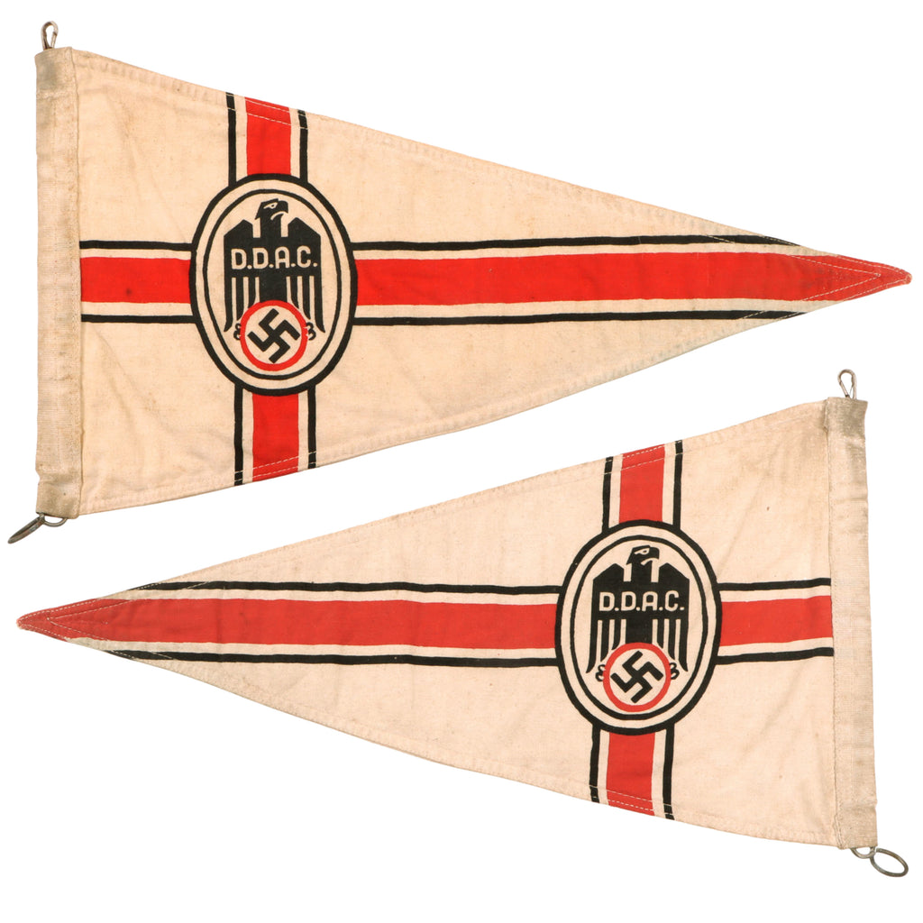 Original German Pre-WWII / WWII 1933–1945 DDAC (Der Deutsche Automobil-Club) Double-Sided Vehicle Pennant – [15 ¼” x 8”]