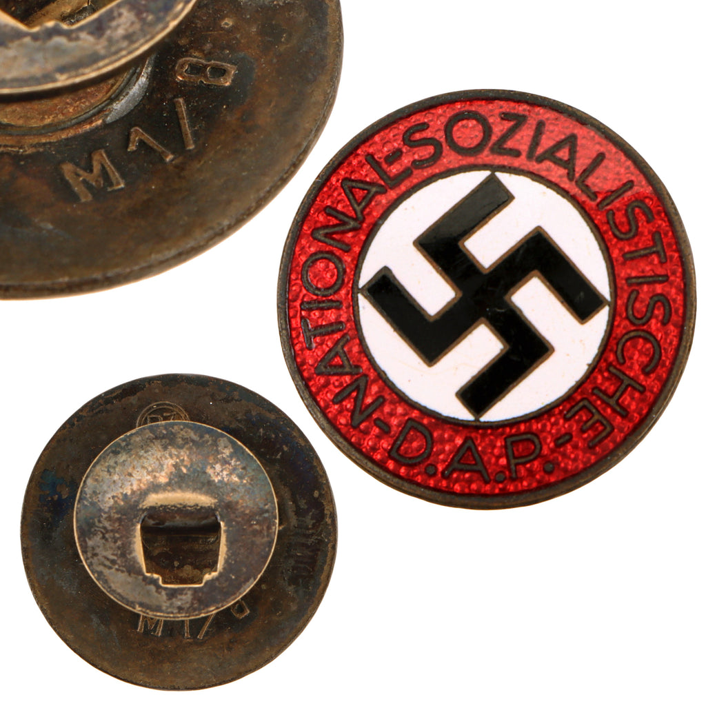 Original German WWII NSDAP Enameled Party Membership Buttonhole Badge by Ferdinand Wagner of Pforzheim - RZM M1/8