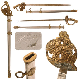Original Imperial German 19th Century Etched Miniature M1889 Prussian Infantry Officer Kaiser Honor Sword by Hugo Köller of Solingen with Scabbard