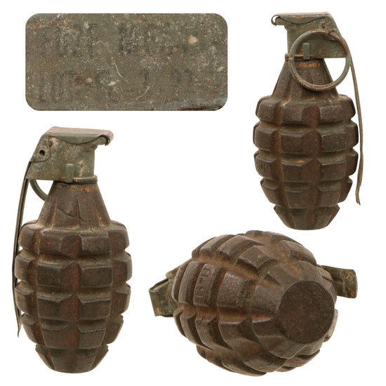 Original U.S. WWII Inert MkII Pineapple Grenade with Yellow Ring with M6A1 Fuze Original Items