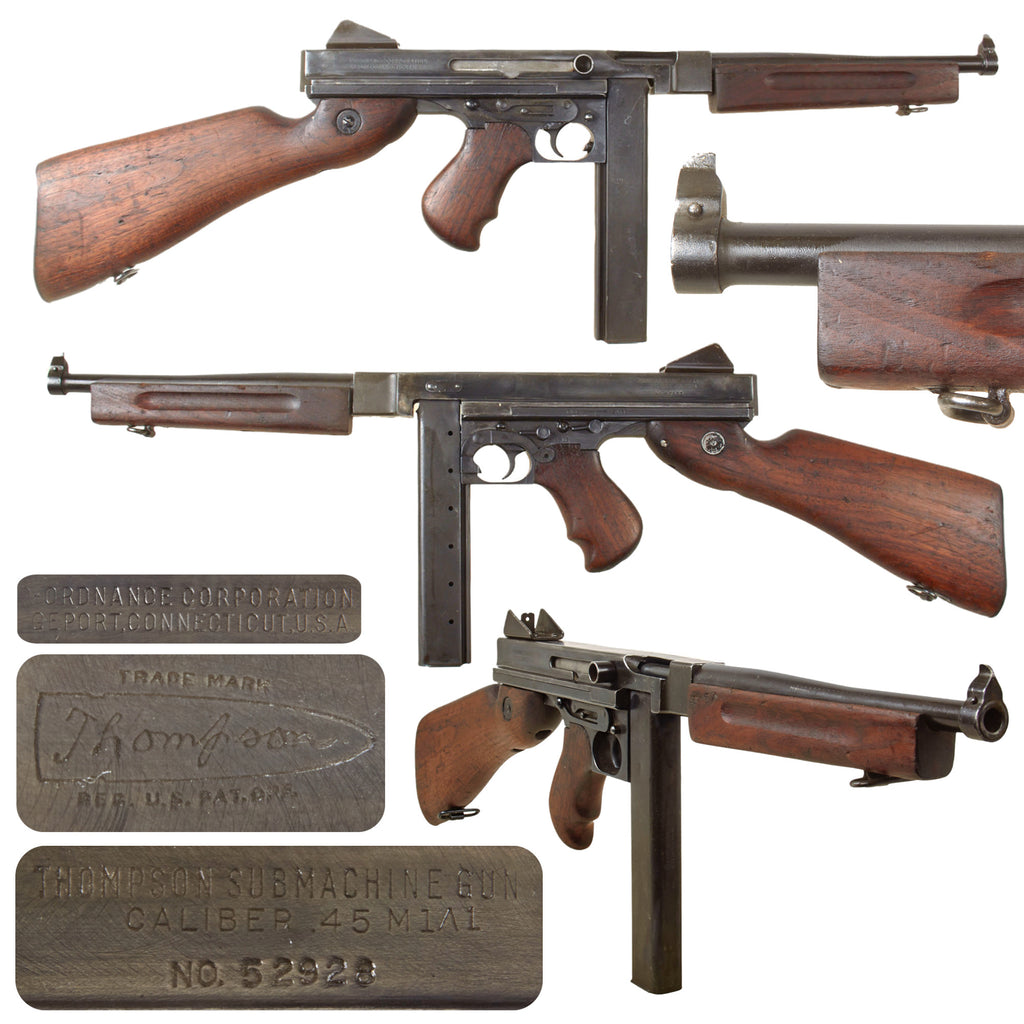 Original U.S. WWII Thompson M1A1 Non-Firing Display Submachine Gun Serial NO. 52928 with Magazine, Original WWII Parts