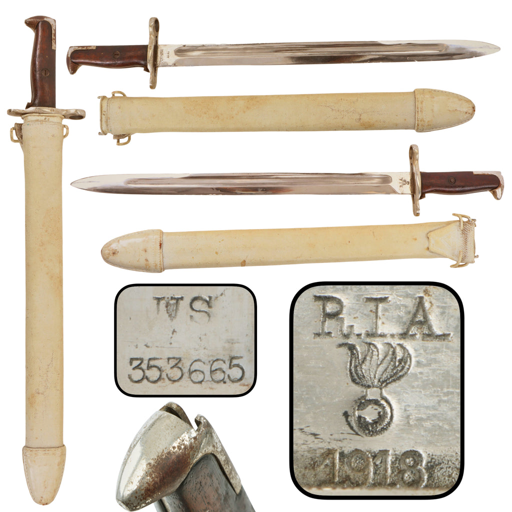 Original U.S. WWI USMC USN M1905 Springfield 16" Parade Bayonet Marked RIA with White M1910 Scabbard - Dated 1918