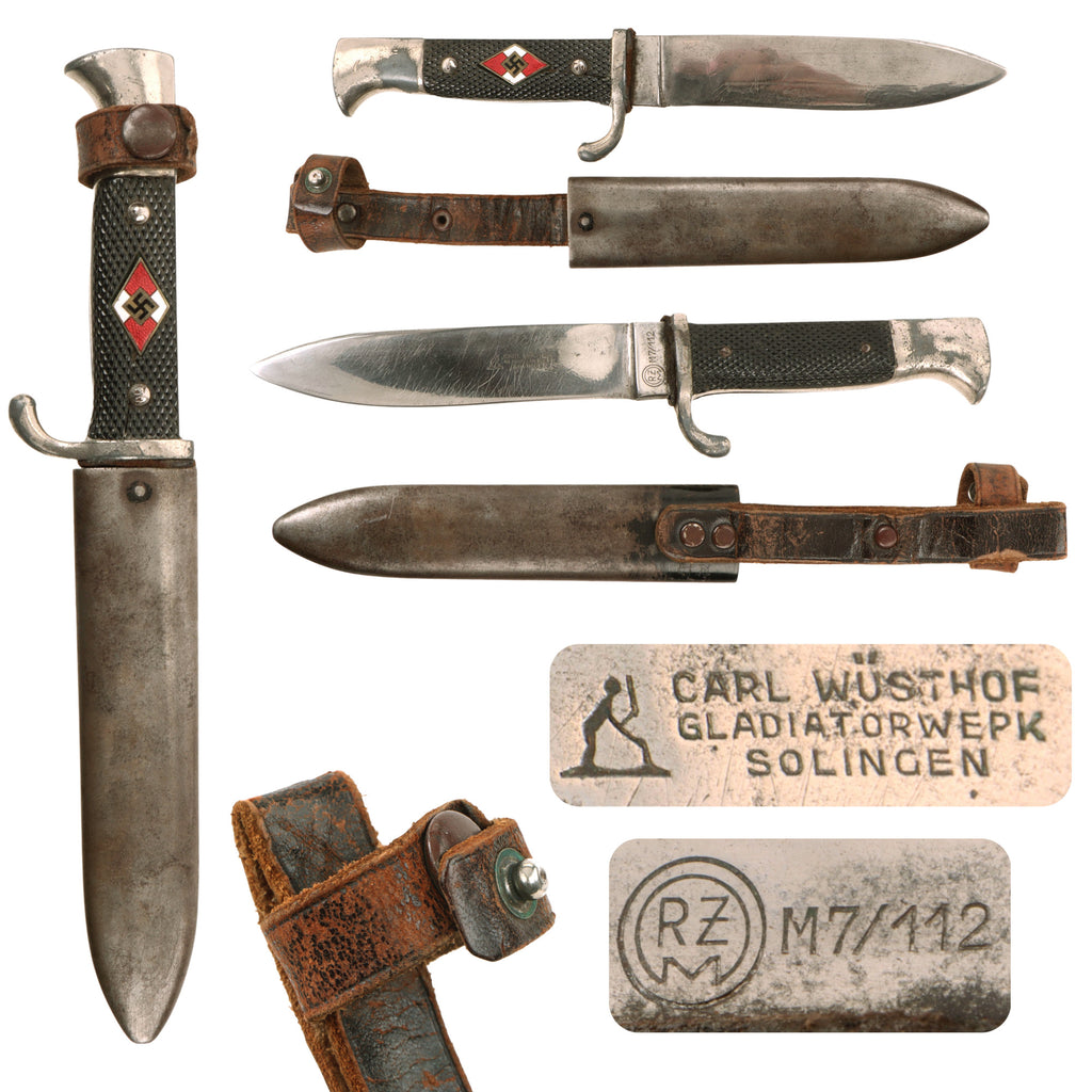 Original German WWII Transitional HJ Knife by Rare Maker Carl Wüsthof of Solingen with Scabbard - RZM M7/112 Original Items