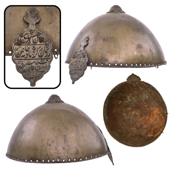 Original Sudanese Kulah Khud Spiked War Helmet with Arabic-Engraved Nasal Plate - Missing Spike & Chainmail Original Items