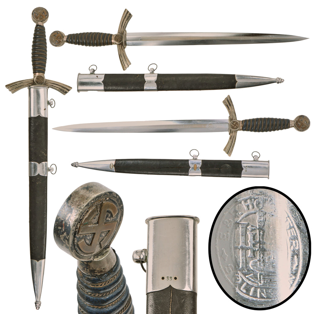 Original German Pre-WWII Luftwaffe 1st Model Fliegerdolch by E. & F. Hörster of Solingen with Leather Scabbard