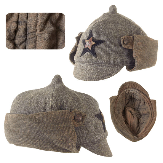 Original Soviet WWII M27 Budenovka Winter Cap with Maker’s Stamp - Engineers Original Items