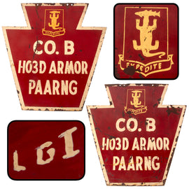 Original U.S. Vietnam War Era Company B 103rd Armor Regiment Pennsylvania National Guard Metal “Keystone” Unit Sign - Double-Sided - 35¾ x 36¼”