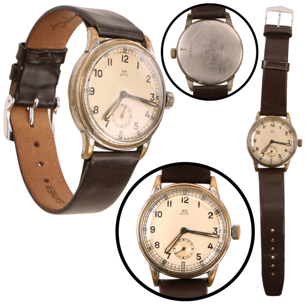 Original German WWII Kriegsmarine K.M. Wrist Watch by Berg - Fully Functional Original Items