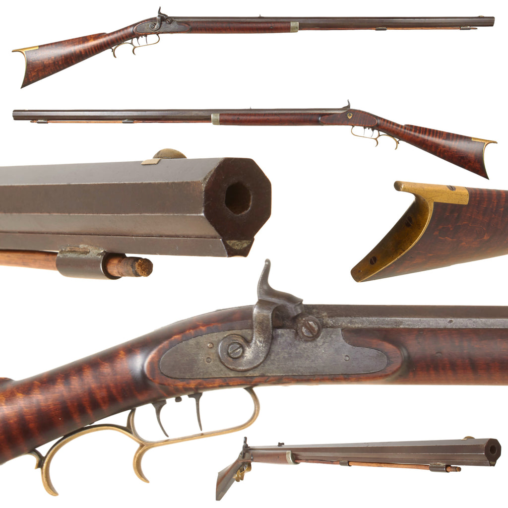 Original U.S. Pennsylvania Percussion Hunting Rifle with Tiger Flame Maple Half Stock and Set Trigger - circa 1850 Original Items