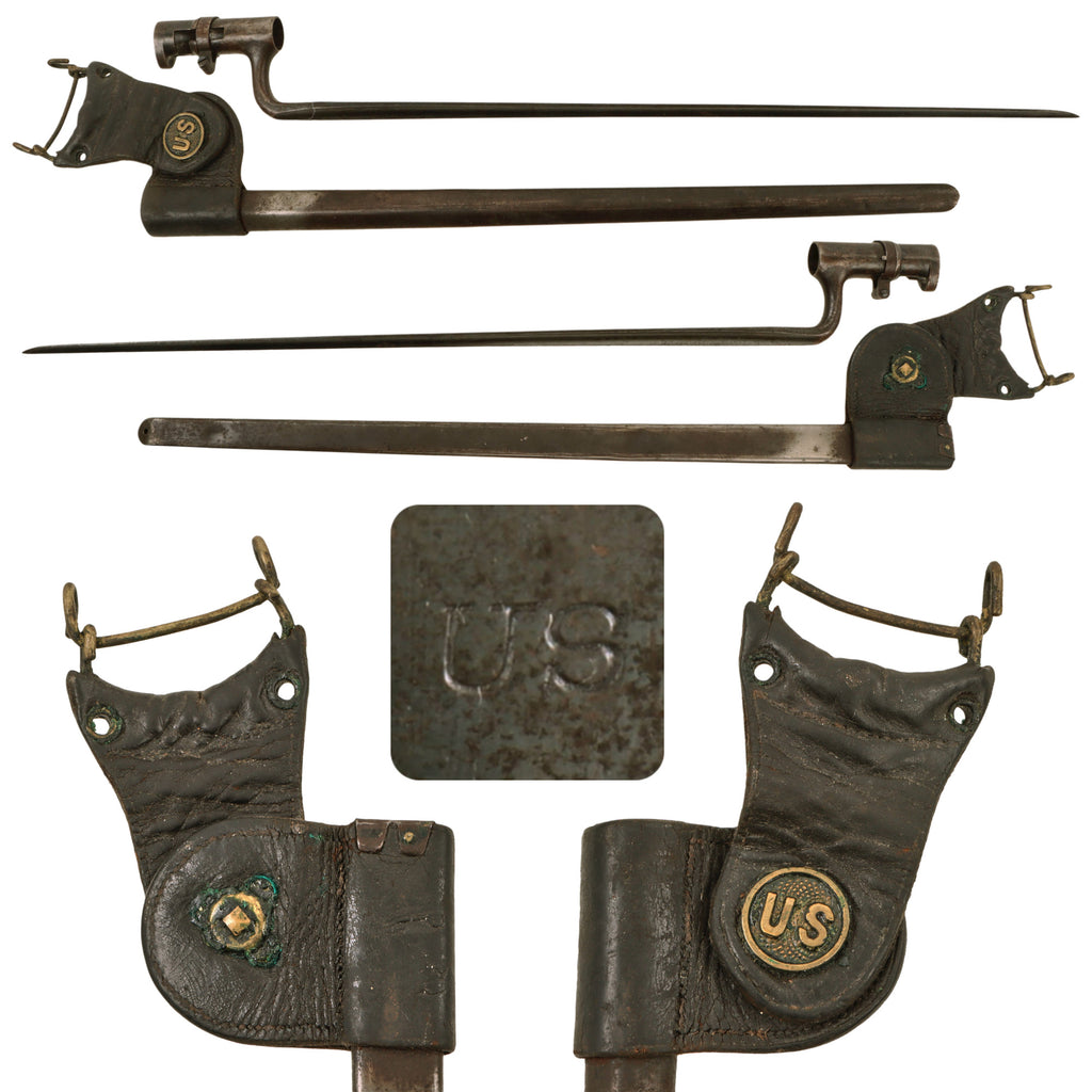 Original U.S. Springfield Trapdoor M1873 Rifle Socket Bayonet with U.S. Scabbard & Experimental Belt Hook Hanger - Rare