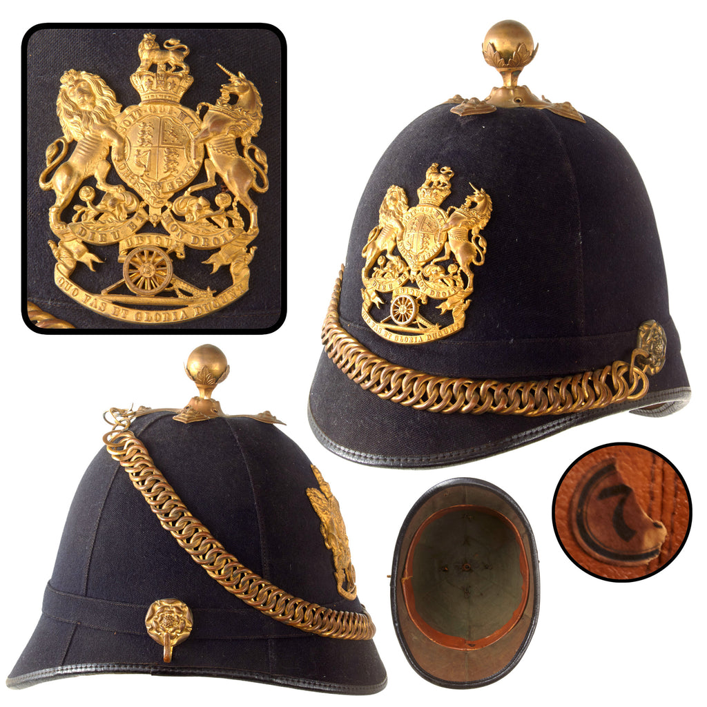 Original British Victorian Army Home Service Artillery Officer Blue Cloth Dress Spike Helmet Original Items