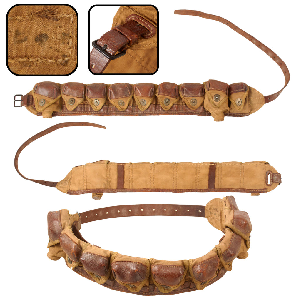 Original Imperial Japanese WWII IJA Teishin Shudan Paratrooper Nine Pocket Bandolier with Leather Trim - Rare Original Items