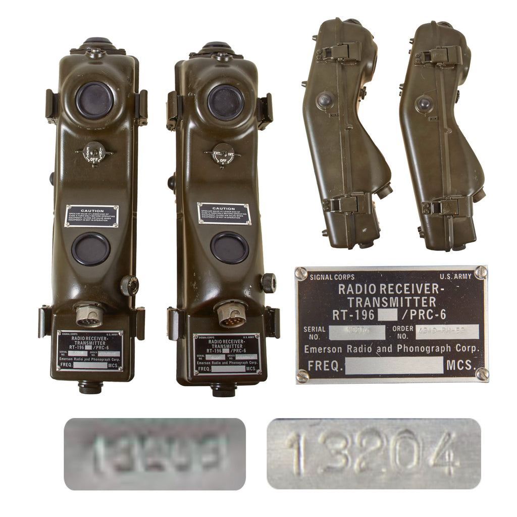 Original U.S. Korean War Era RT-196/PRC-6 Radio Receiver Transmitter Walkie Talkie Set of 2 with Sequential Serial Numbers - Excellent Condition - No Antennas Original Items